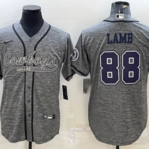 Men's Dallas Cowboys #88 CeeDee Lamb Grey Gridiron With Patch Cool Base Stitched Baseball Jersey
