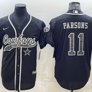 Men's Dallas Cowboys #11 Micah Parsons Black Reflective With Patch Cool Base Stitched Baseball Jersey