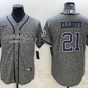 Men's Dallas Cowboys #21 Ezekiel Elliott Grey Gridiron With Patch Cool Base Stitched Baseball Jersey