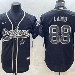 Men's Dallas Cowboys #88 CeeDee Lamb Black Reflective With Patch Cool Base Stitched Baseball Jersey