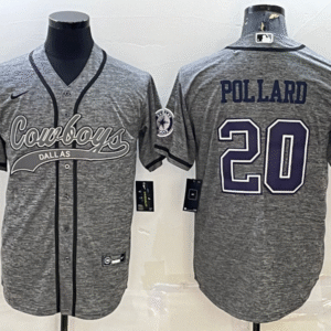 Men's Dallas Cowboys #20 Tony Pollard Grey Gridiron With Patch Cool Base Stitched Baseball Jersey