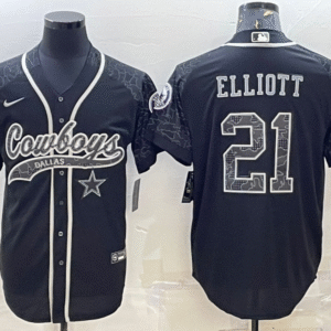Men's Dallas Cowboys #21 Ezekiel Elliott Black Reflective With Patch Cool Base Stitched Baseball Jersey