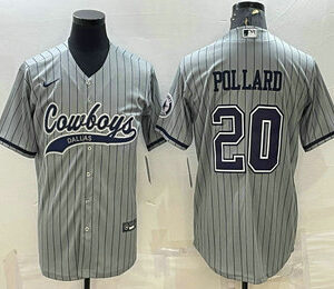 Men's Dallas Cowboys #20 Tony Pollard Grey Pinstripe With Patch Cool Base Stitched Baseball Jersey