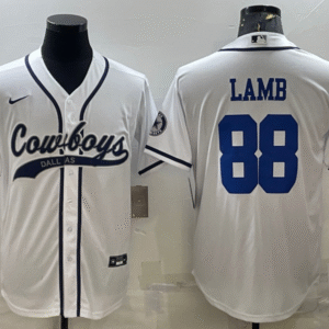 Men's Dallas Cowboys #88 CeeDee Lamb White With Patch Cool Base Stitched Baseball Jersey