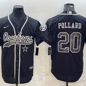 Men's Dallas Cowboys #20 Tony Pollard Black Reflective With Patch Cool Base Stitched Baseball Jersey