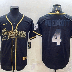 Men's Dallas Cowboys #4 Dak Prescott Black Gold With Patch Smoke Cool Base Stitched Baseball Jersey