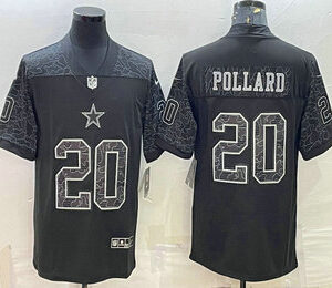 Men's Dallas Cowboys #20 Tony Pollard Black Reflective Limited Stitched Football Jersey