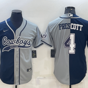 Men's Dallas Cowboys #4 Dak Prescott Navy Blue Grey Two Tone With Patch Cool Base Stitched Baseball Jersey