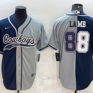 Men's Dallas Cowboys #88 CeeDee Lamb Navy Blue Grey Two Tone With Patch Cool Base Stitched Baseball Jersey