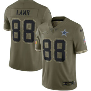 Men's Dallas Cowboys #88 CeeDee Lamb 2022 Olive Salute To Service Limited Stitched Jersey