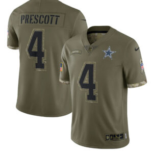 Men's Dallas Cowboys #4 Dak Prescott 2022 Olive Salute To Service Limited Stitched Jersey