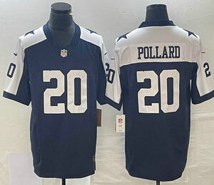 Men's Dallas Cowboys #20 Tony Pollard Navy Blue Thanksgiving 2023 FUSE Vapor Limited Stitched Jersey