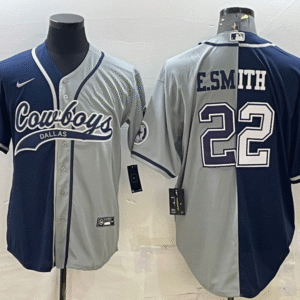 Men's Dallas Cowboys #22 Emmitt Smith Navy Grey Split With Patch Cool Base Stitched Baseball Jersey
