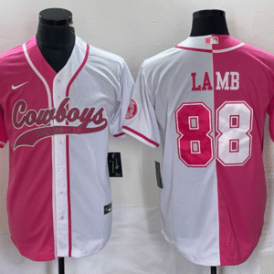 Men's Dallas Cowboys #88 CeeDee Lamb Pink White Two Tone With Patch Cool Base Stitched Baseball Jersey