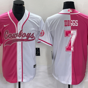 Men's Dallas Cowboys #7 Trevon Diggs Pink White Two Tone With Patch Cool Base Stitched Baseball Jersey