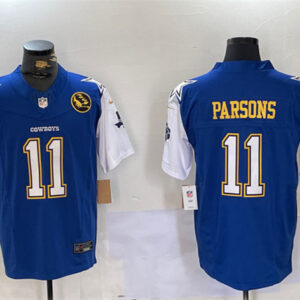 Men's Dallas Cowboys #11 Micah Parsons 2024 F.U.S.E. Navy Gold With Texas & John Madden Patch Football Stitched Jersey