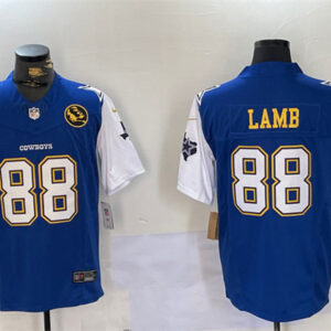 Men's Dallas Cowboys #88 CeeDee Lamb 2024 F.U.S.E. Navy Gold With Texas & John Madden Patch Football Stitched Jersey