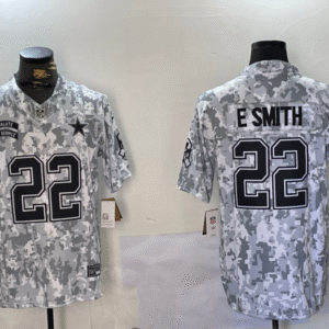 Men's Dallas Cowboys #22 Emmitt Smith Arctic Camo 2024 FUSE Salute to Service Limited Stitched Jersey