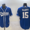Men's Dallas Cowboys #15 Ezekiel Elliott Light Blue Cool Base Stitched Baseball Jersey