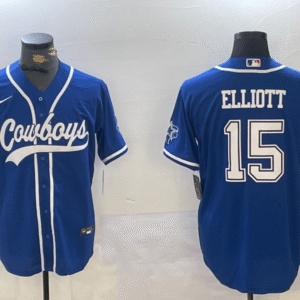 Men's Dallas Cowboys #15 Ezekiel Elliott Light Blue Cool Base Stitched Baseball Jersey