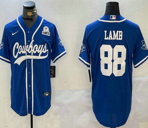Men's Dallas Cowboys #88 CeeDee Lamb Light Blue 1960 Patch Stitched Cool Base Nike Baseball Jersey