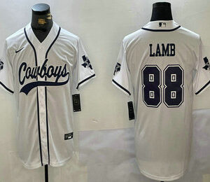 Men's Dallas Cowboys #88 CeeDee Lamb White With Navy Name Cool Base Stitched Baseball Jersey