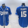 Men's Dallas Cowboys #15 Ezekiel Elliott Light Blue With 1960 Patch Cool Base Stitched Baseball Jersey