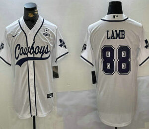 Men's Dallas Cowboys #88 CeeDee Lamb White With 1960 Patch Cool Base Stitched Baseball Jersey