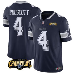 Men's Dallas Cowboys #4 Dak Prescott Navy 2023 F.U.S.E. NFC East Champions Patch Football Stitched Jersey