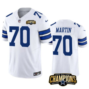 Men's Dallas Cowboys #70 Zack Martin White 2023 F.U.S.E. NFC East Champions Patch Football Stitched Jersey