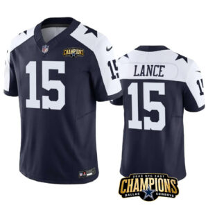 Men's Dallas Cowboys #15 Trey Lance Navy White 2023 F.U.S.E. NFC East Champions Patch Football Stitched Jersey