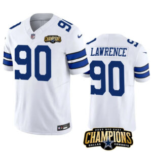 Men's Dallas Cowboys #90 DeMarcus Lawrence White 2023 F.U.S.E. NFC East Champions Patch Football Stitched Jersey