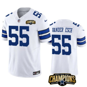 Men's Dallas Cowboys #55 Leighton Vander Esch White 2023 F.U.S.E. NFC East Champions Patch Football Stitched Jersey