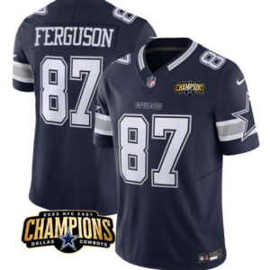 Men's Dallas Cowboys #87 Jake Ferguson Navy 2023 F.U.S.E. NFC East Champions Patch Football Stitched Jersey