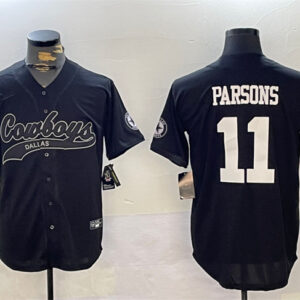 Men's Dallas Cowboys #11 Micah Parsons Black With Patch Cool Base Stitched Baseball Jersey