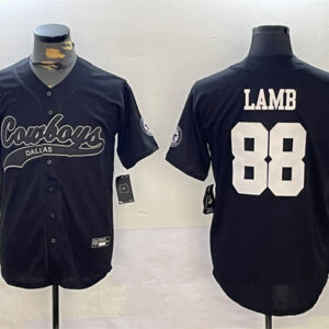 Men's Dallas Cowboys #88 CeeDee Lamb Black With Patch Cool Base Stitched Baseball Jersey