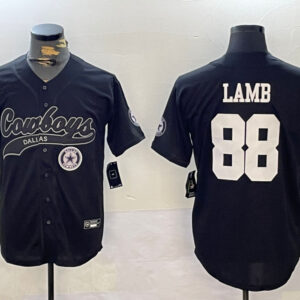 Men's Dallas Cowboys #88 CeeDee Lamb Black With Patch Cool Base Stitched Baseball Jersey