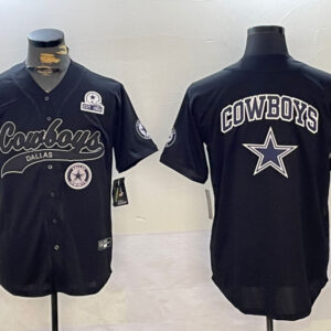 Men's Dallas Cowboys Team Big Logo Black With Patch Cool Base Stitched Baseball Jersey