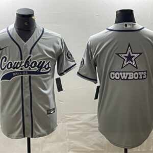 Men's Dallas Cowboys Gray Team Big Logo With Patch Cool Base Stitched Baseball Jersey