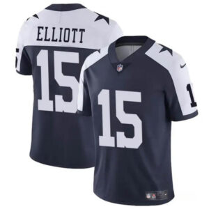 Men's Dallas Cowboys #15 Ezekiel Elliott Navy White Vapor Untouchable Thanksgiving Limited Football Stitched Jersey