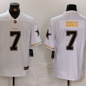 Men's Dallas Cowboys #7 Trevon Diggs White Golden Edition Limited Football Stitched Jersey