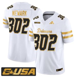 Newark Jersey 302 Delaware Blue Hens 2025 Gold Vapor Stitched White Gold