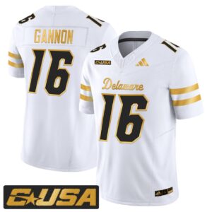 Rich Gannon Jersey 16 Delaware Blue Hens 2025 Gold Vapor Stitched White Gold