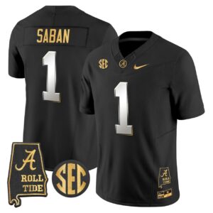 Nick Saban Jersey 1 Alabama Crimson Tide 2025 Gold Vapor Stitched Black Limited