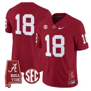 Crimson Jersey 18 Alabama Crimson Tide Throwback Map Stitched Crimson