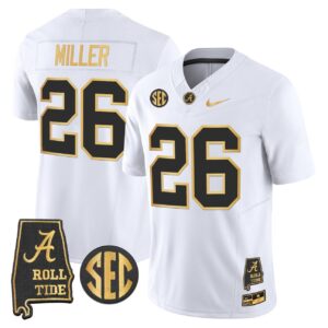 Jam Miller Jersey 26 Alabama Crimson Tide 2025 Gold Vapor Stitched White Gold