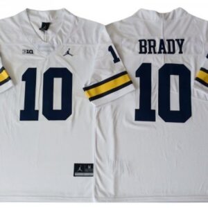 Michigan Wolverines 10 Tom Brady White Football Jersey