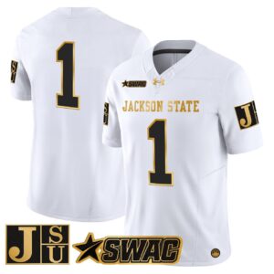 Team Jersey 1 Jackson State Tigers 2025 Gold Vapor Stitched White Gold