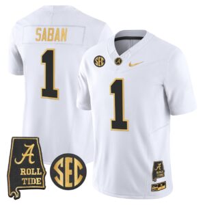 Nick Saban Jersey 1 Alabama Crimson Tide 2025 Gold Vapor Stitched White Gold