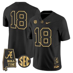 Crimson Jersey 18 Alabama Crimson Tide 2025 Gold Vapor Stitched Black Gold